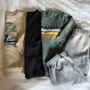 Kids' Graphic and Striped Long Sleeve Shirts with Gray Sweatpants